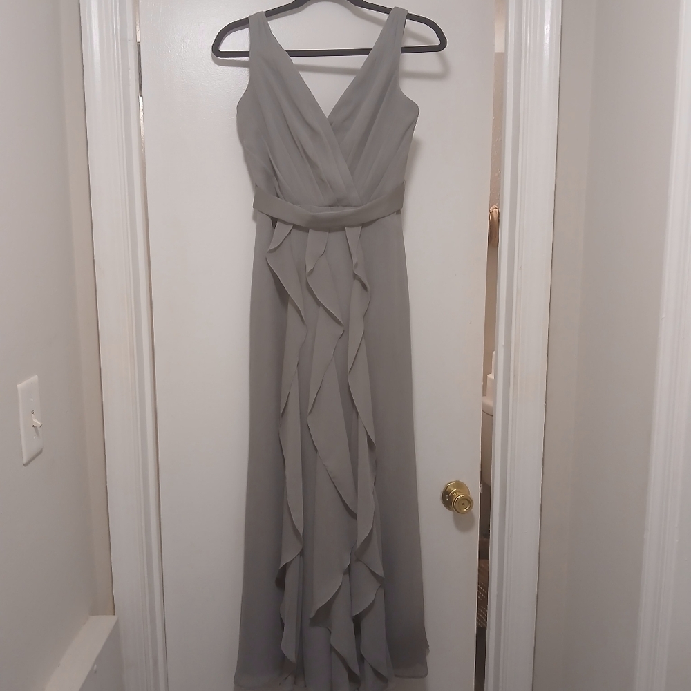 VERA WANG White Label Grey Bridesmaid Wedding Formal Ruffle Long Gown Dress-2